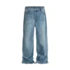 High Street Vintage Washed Blue Jeans for Men Straight Casual Loose Cleanfit Denim Trousers Oversized Cargo Pants 1