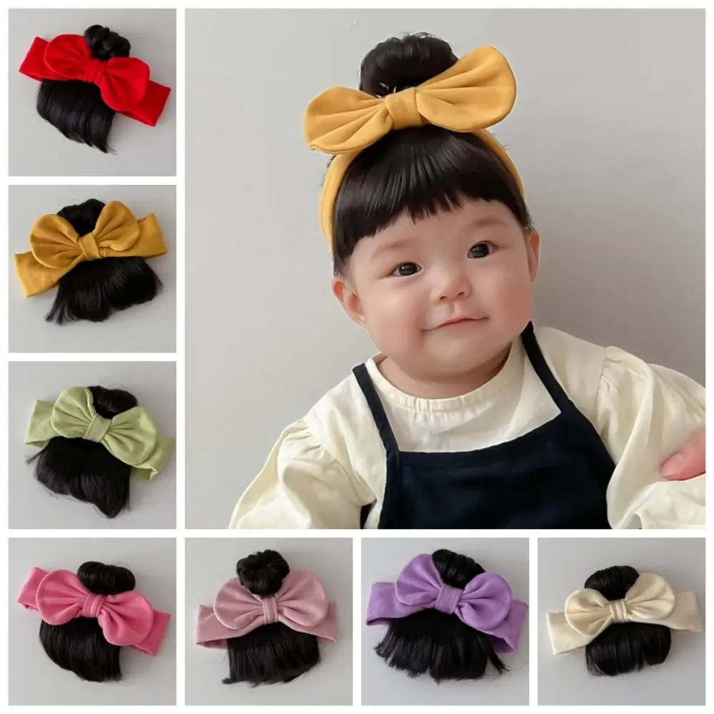 Bowknot Baby Hair Bands Wig Fashion Cotton Fluffy Bangs Chignons Headband Cute Breathable Infant Hairpiece Photography Props