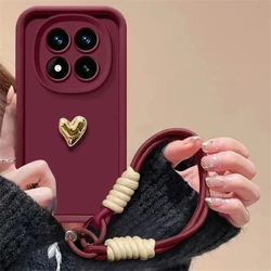 Elegant Gold Heart 3D Lanyard Phone Case - Redmi Note 15ProPlus (Wine Red)