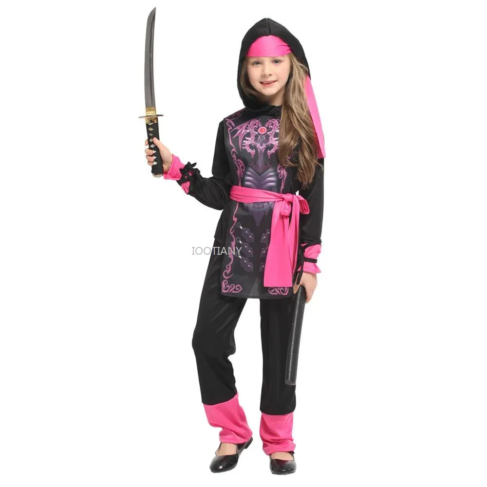 

New Kids Pink Crystal Dragons Ninja Costume Girls Ninjas Cosplay Dress Up Halloween Purim Carnival Party Masquerade Outfit