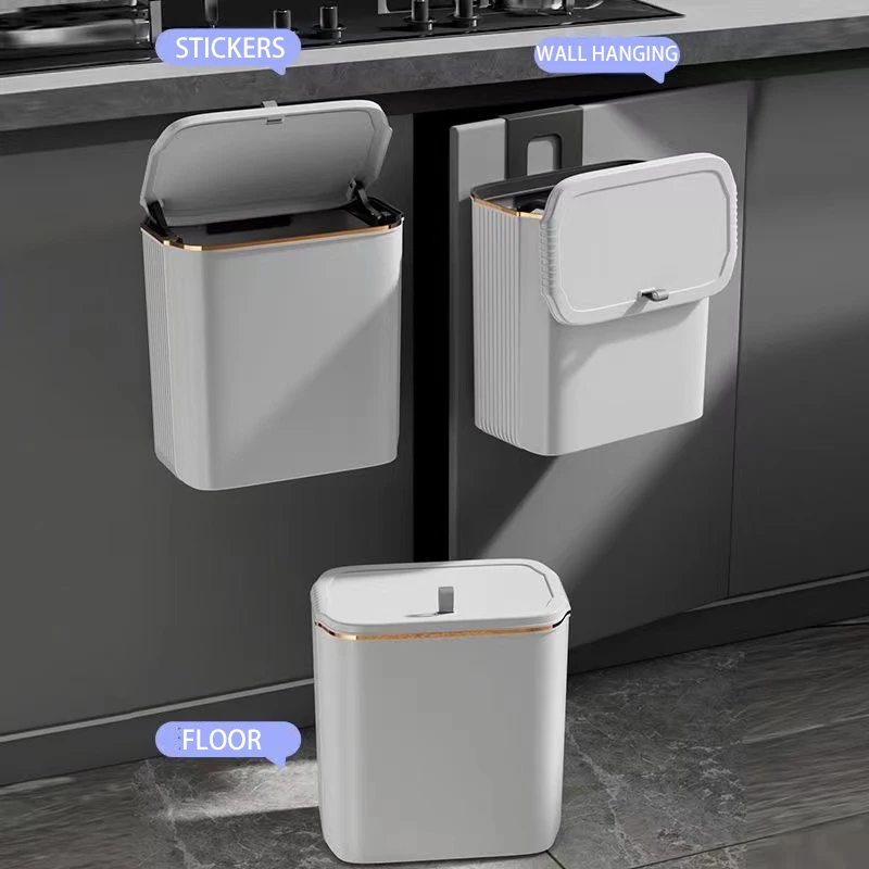 Fetcoi Pattumiera da cucina da 9 l, con coperchio scorrevole, pattumiera biometrica per armadio, pattumiera da cucina, scatola multiuso (bianco