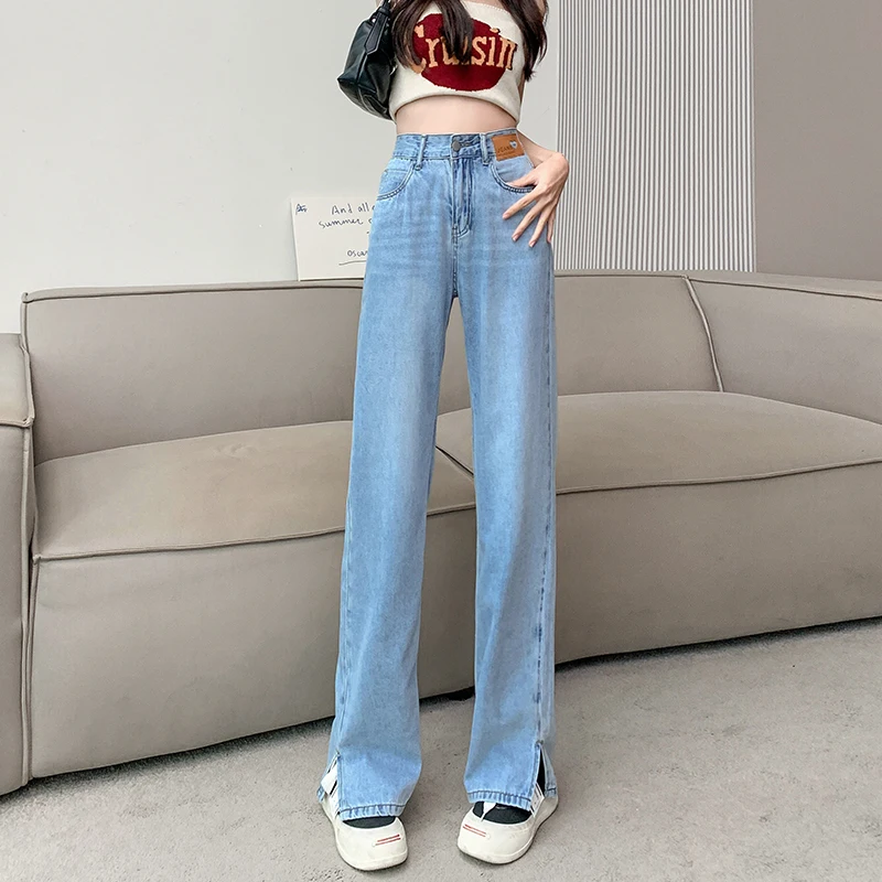 

Summer High Waist Straight Jeans Women's New Thin Breathable Comfortable Drape Fork Fashion Lengthened Wide Leg Denim Trousers