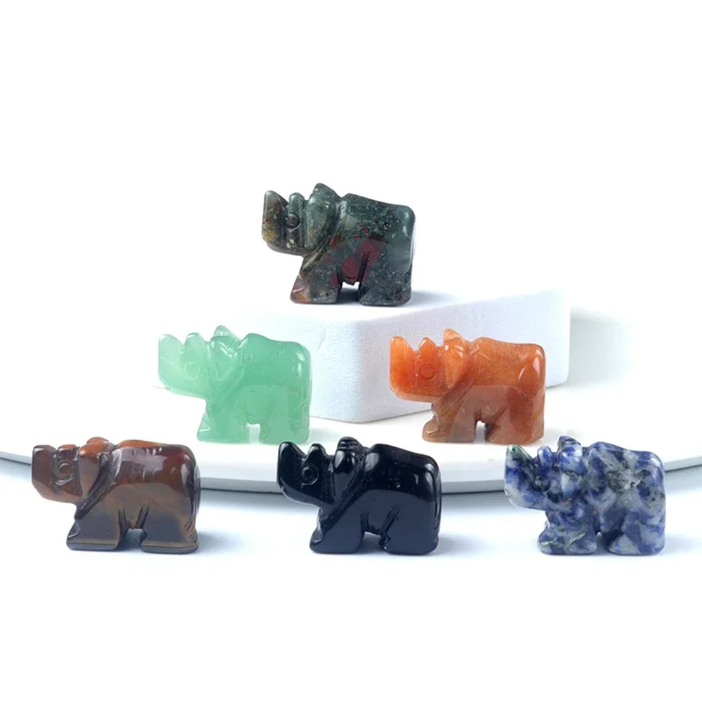 

Mineraali Natural Gem Rhino Animal Figurine Healing Aventurine Tiger Eye Crystal Fengshui Sculpture Reiki Statue Home Decor Gift