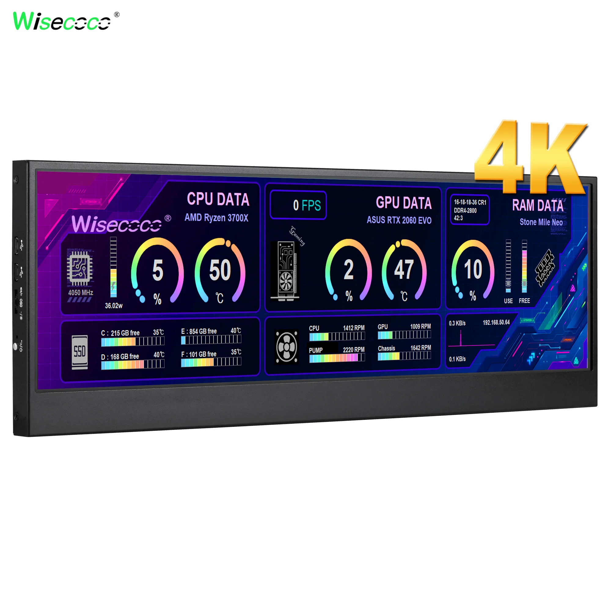 Wisecoco 14 Inch Widescreen Stretched Bar Monitor 3840x1100