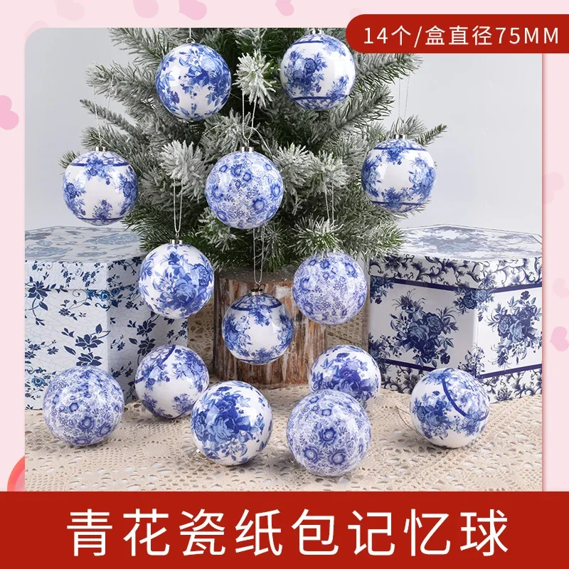 

Decoration blue and white porcelain pattern 75MM memory ball paper bag ball shopping mall window scene layout drop ball