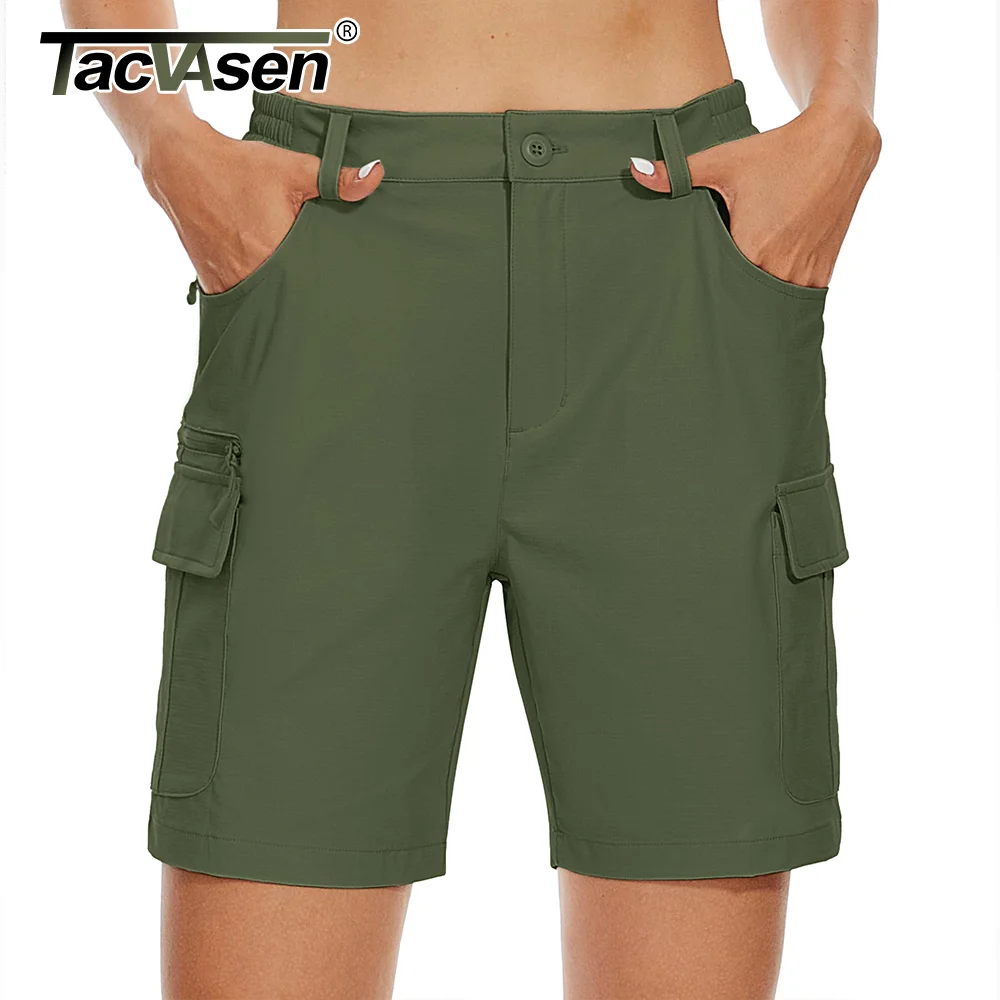 TACVASEN Summer Hiking Shorts Women's Quick Dry Lightweight Shorts Multi-Pockets Tennis Outdoor Cargo Casual Shorts Waterproof 4