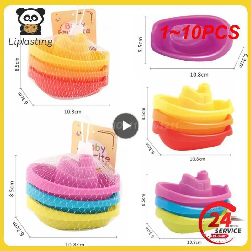 

1~10PCS Baby Bath Toys Stacking Boat Toys Colorful Early Education Intelligence Gift Boat-shaped Stacked Cup Folding Tower Baby