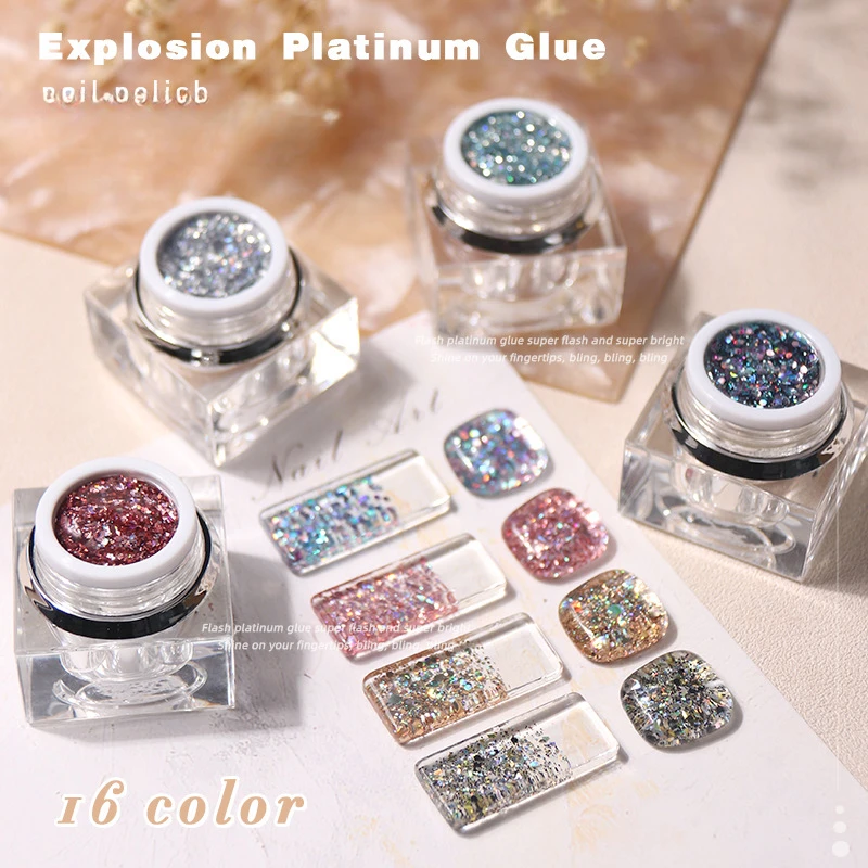 

16colors Glitter Sequins Nail Gel Colorful Shiny Glitter Gel Nail Polish UV Gel 8g Semi Permanent Varnish for Manicure Pretty