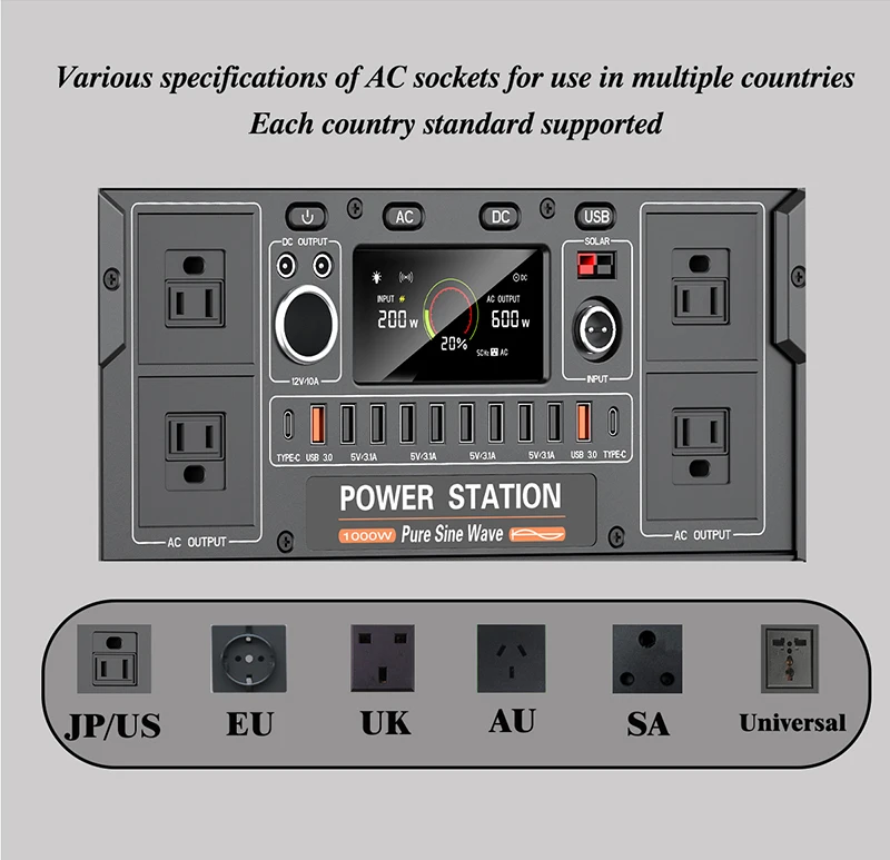 640000mAh 2000Wh 2000W LiFePO4 Battery 1200W/1000W Portable Power Station Genera