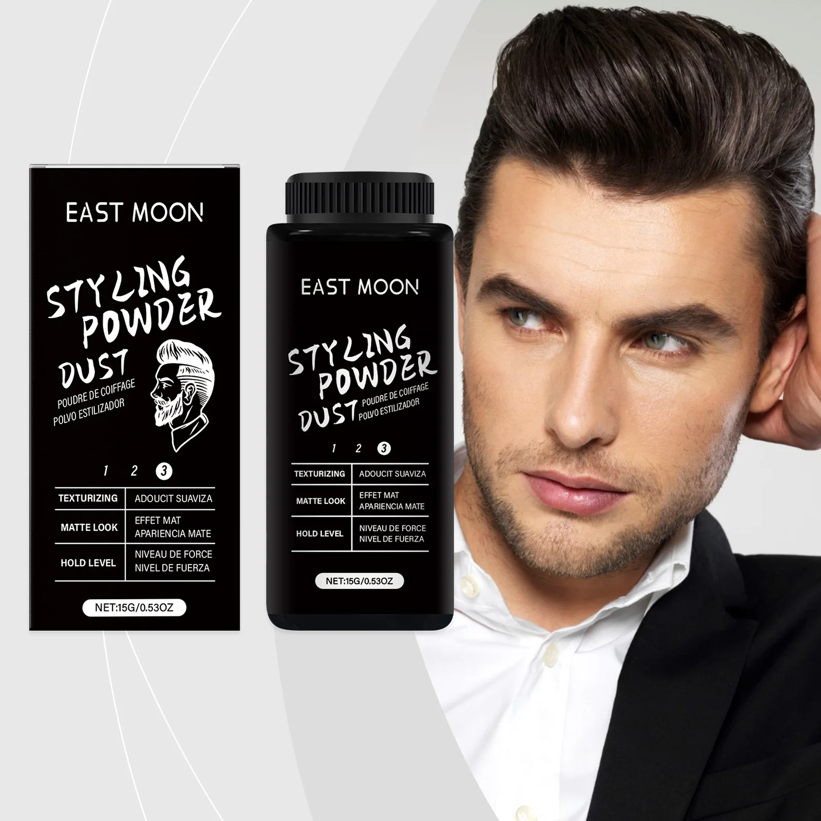 East Moon Men's Styling Volume Powder More Thicken Increase Volumizing Absorbs Grease  Covering Matte Hair Texture Fiber Powders