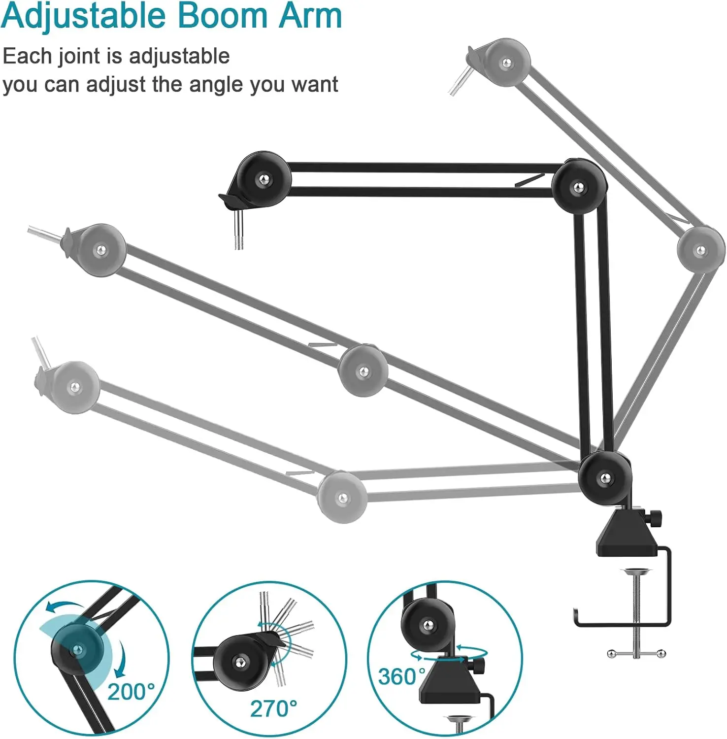 Microphone Stand Boom Arm Aveek Foldable Desktop Mic Boom Arm Fully Adjustable Scissor 360&deg;Rotatable Microphone Arm Stand with Desk Mount
