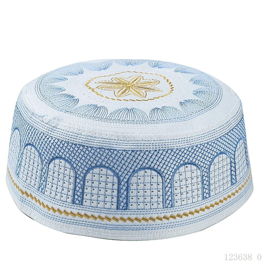 

Cotton Embroidery Muslim Men Prayer Hat Leisure Saudi Arabia Islamic Hats Men's Headscarf Clothing Top Kippot Turban Cap
