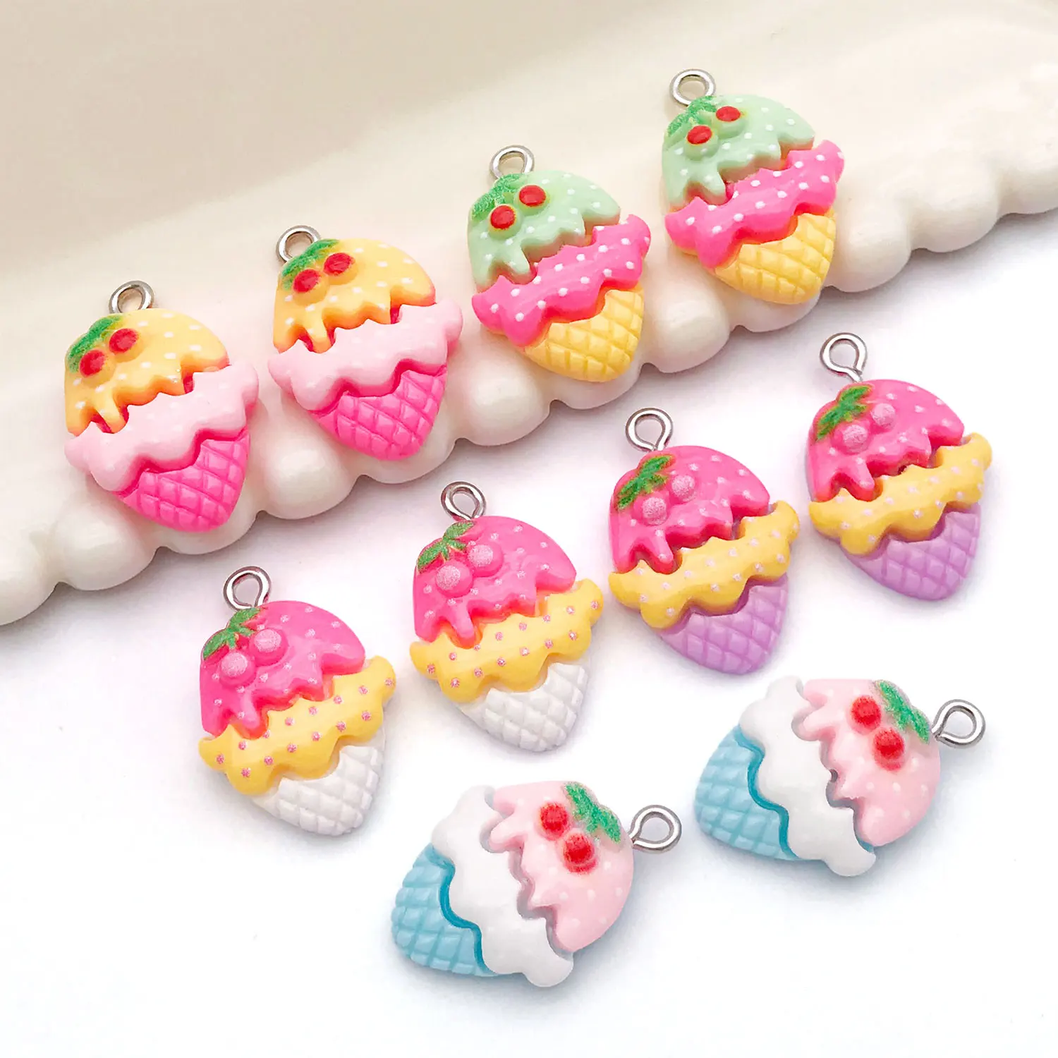 Cherry Ice Cream Charms Set - DIY Jewelry & Craft Embellishments