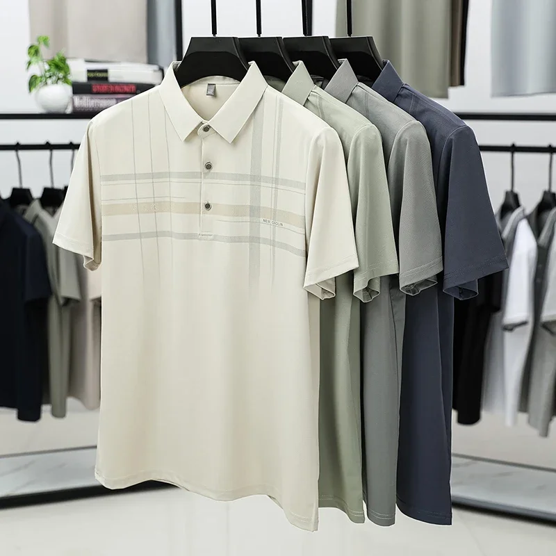 Polo da uomo casual con colletto a risvolto, a maniche corte, a quadri, traspirante, morbido, confortevole, ad asciugatura rapida, vestibilità slim, ideale per l'ufficio - immagine 2