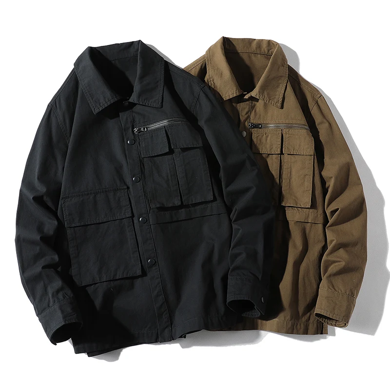 

Mens Harajuku Vintage Black Shirts Nice Man Japanese Streetwear Pockets Shirts Long Sleeve Male Casual Shirt Size 4XL