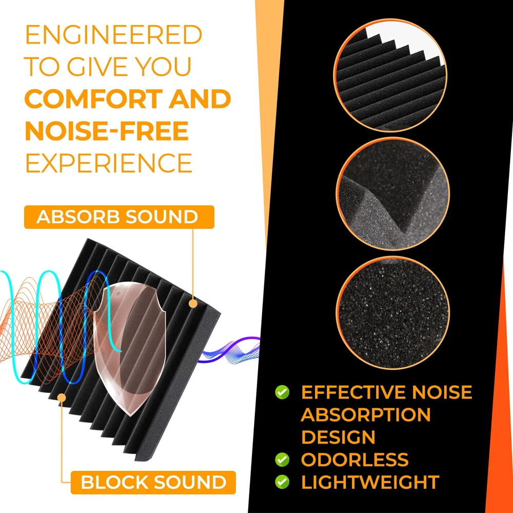 12/24pcs 30x30x2.5cm Studio Acoustic Foam Panel Fire Resistant Soundproof Wall Absorption Treatment Panel Sponge Sealing Strip
