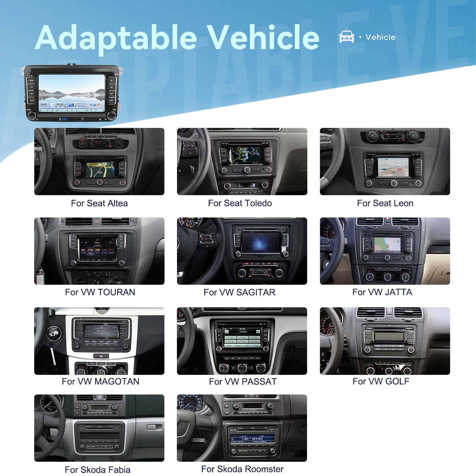 Podofo 4+64G 7'' Autoradio für VW/PASSAT/TOURAN/GOLF Multimedia-Player 8-Kern Qualcomm Carplay Android Auto DSP RDS BT Auto-Audio – Detail 2
