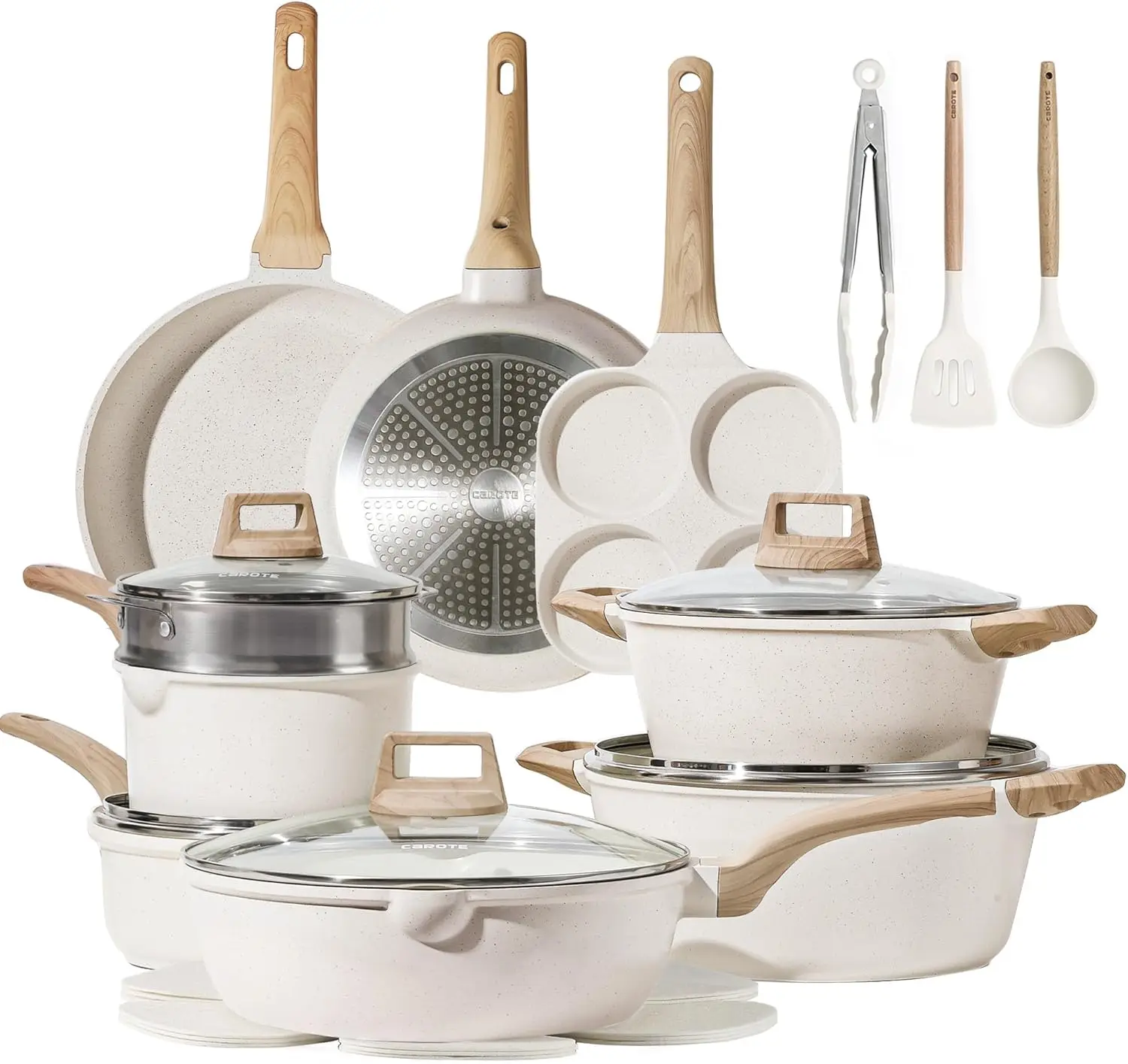 21Pcs Pots and Pans Set Nonstick Cookware Sets White Granite Induction Cookware Non Stick Cooking Set w/Frying Pans