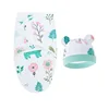 Baby Blanket Hat Set Cartoon Printed Cotton Newborn Swaddle Adjustable Infant Sleeping Swaddle Wraps All Seasons 0-6 Months 5