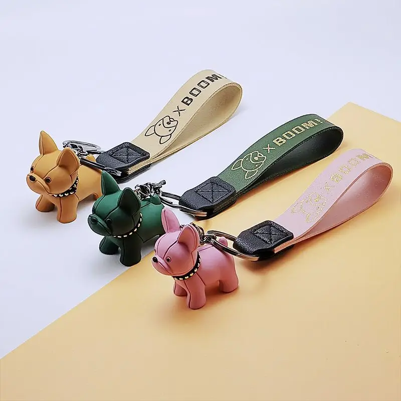 Black Cool Bulldog Keychain For Women Cute Dog Resin Keyring Girls Bag  Accessories Fashion Car Charm