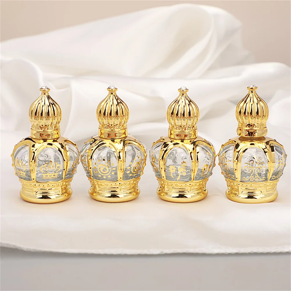 15ml Essential Oil Roller Bottle Gold Crown Shape Perfume Bottling Portable Travel Electroplated Carve Glass Luxury Empty Bottle 4