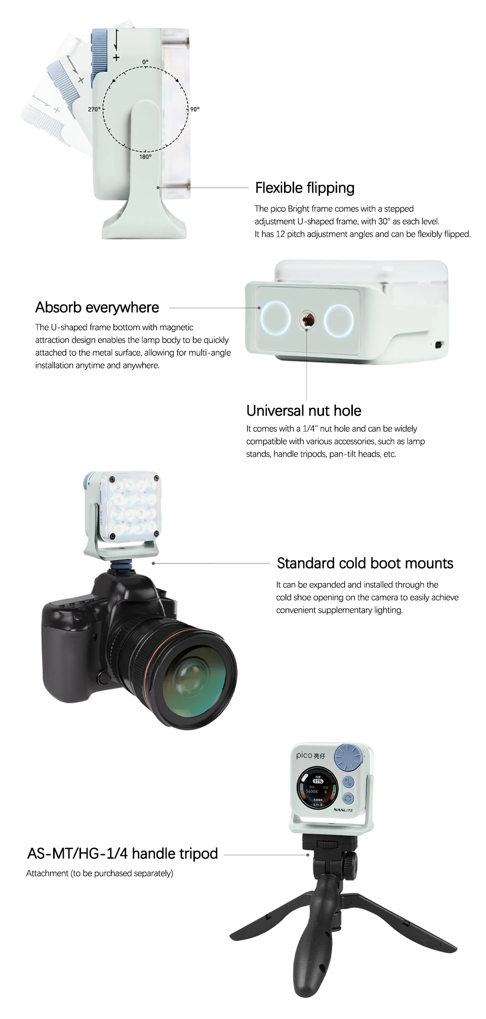 pico Full-color Magnetic LED Mini Pocket Light Portable RGBW Photography Fill Li