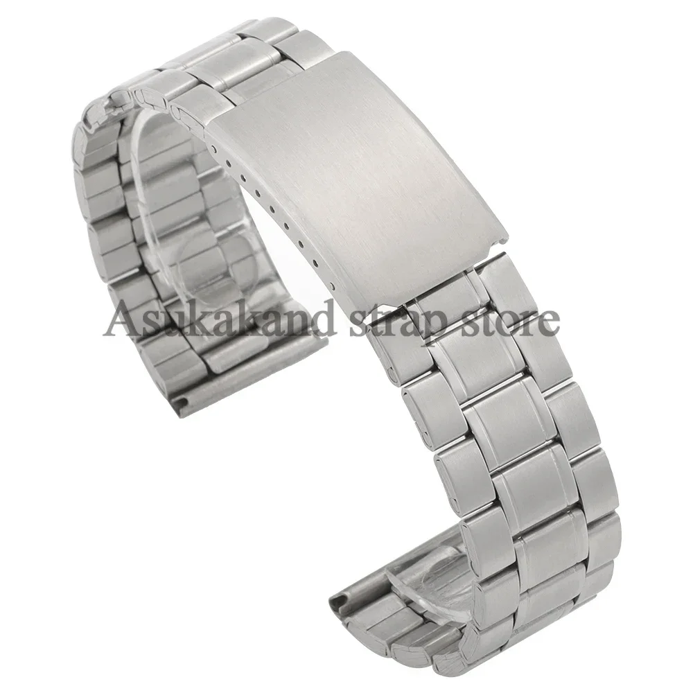 Stainless Steel Curved End Watch Band with Butterfly Buckle - Universal Fit
