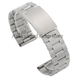 Stainless Steel Curved End Watch Band with Butterfly Buckle - Universal Fit - 22mm (Silver)