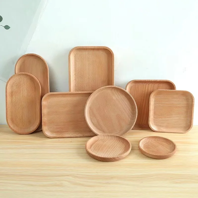 

Solid Wood Tray Ins Wind Household Rectangular Round Japanese Plate Pizza Wooden Tray Steak Wooden Plate Tea Tray