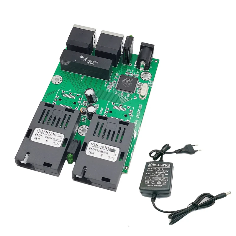 Gigabit Ethernet fiber switch 2 RJ45 UTP 2 SC fiber Optical Media Converter 2SC 2RJ45 Ethernet 10/100/1000M PCB 6