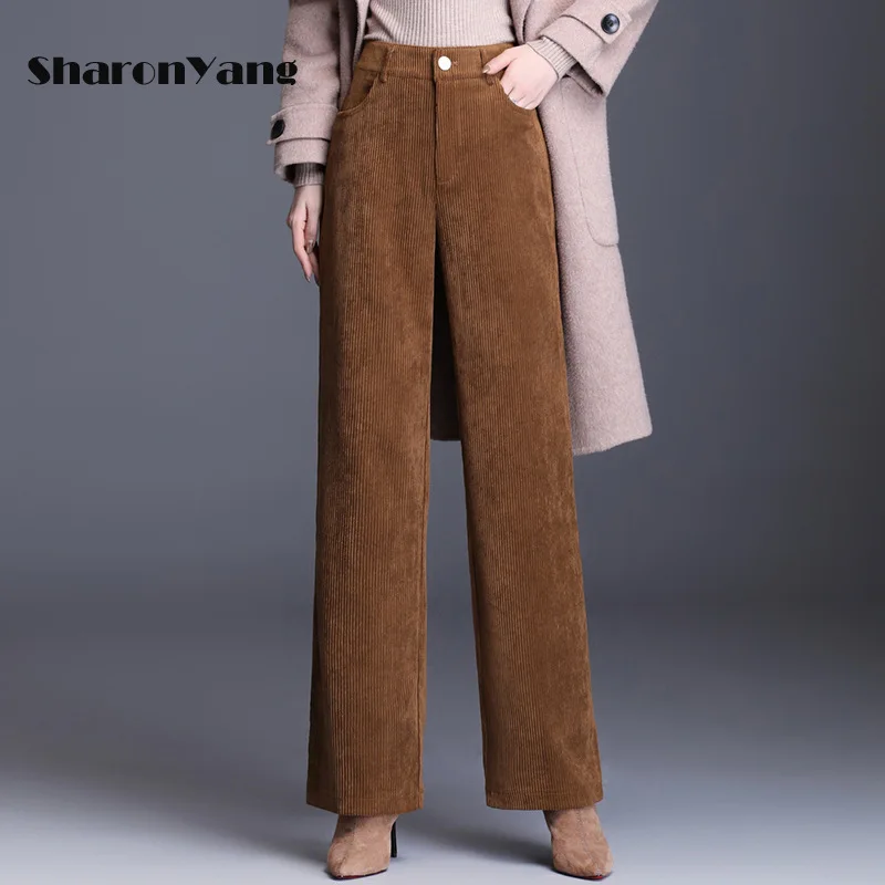 

Corduroy Wide Leg Pants Women Autumn Winter High Waist Straight Pants Loose Large Size Lady Trousers Black Brown Casual Pants