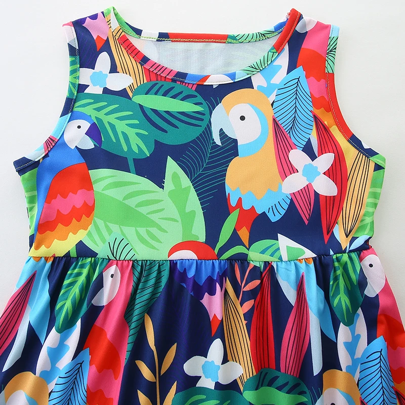 Kids Clothes Baby Girls Children's Clothing 2025 Summer New Sleeves Cartoon Forests Animals Dresses 2-7 Years