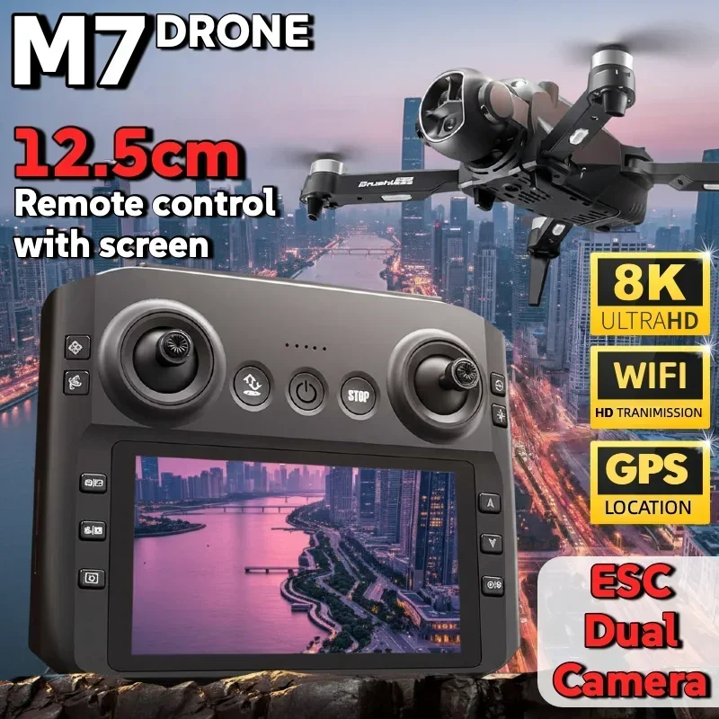 Drone M7 4K/8K avec caméra, sans balais, 2 batteries, télécommande