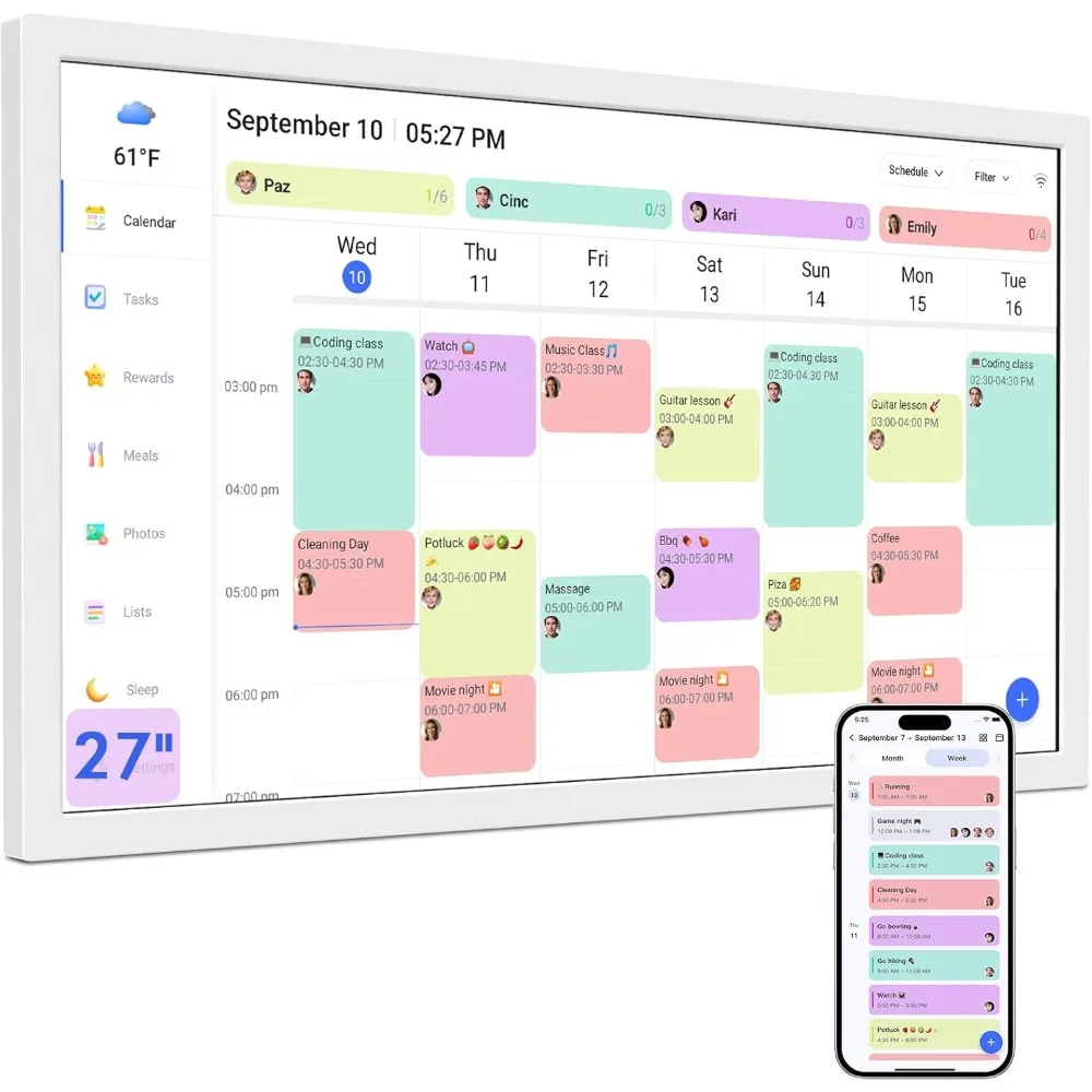 27 inch calendar Smart Digital Family Planner Touchscreen IPS Display - Alletron Alletron 27 Inch Smart Digital Calendar