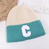 Unisex Simple Big C Letter Woolen Bonnet Cap Autumn Winter Ear Protection Knitted Hat Student Color Match Skullies Beanies 4