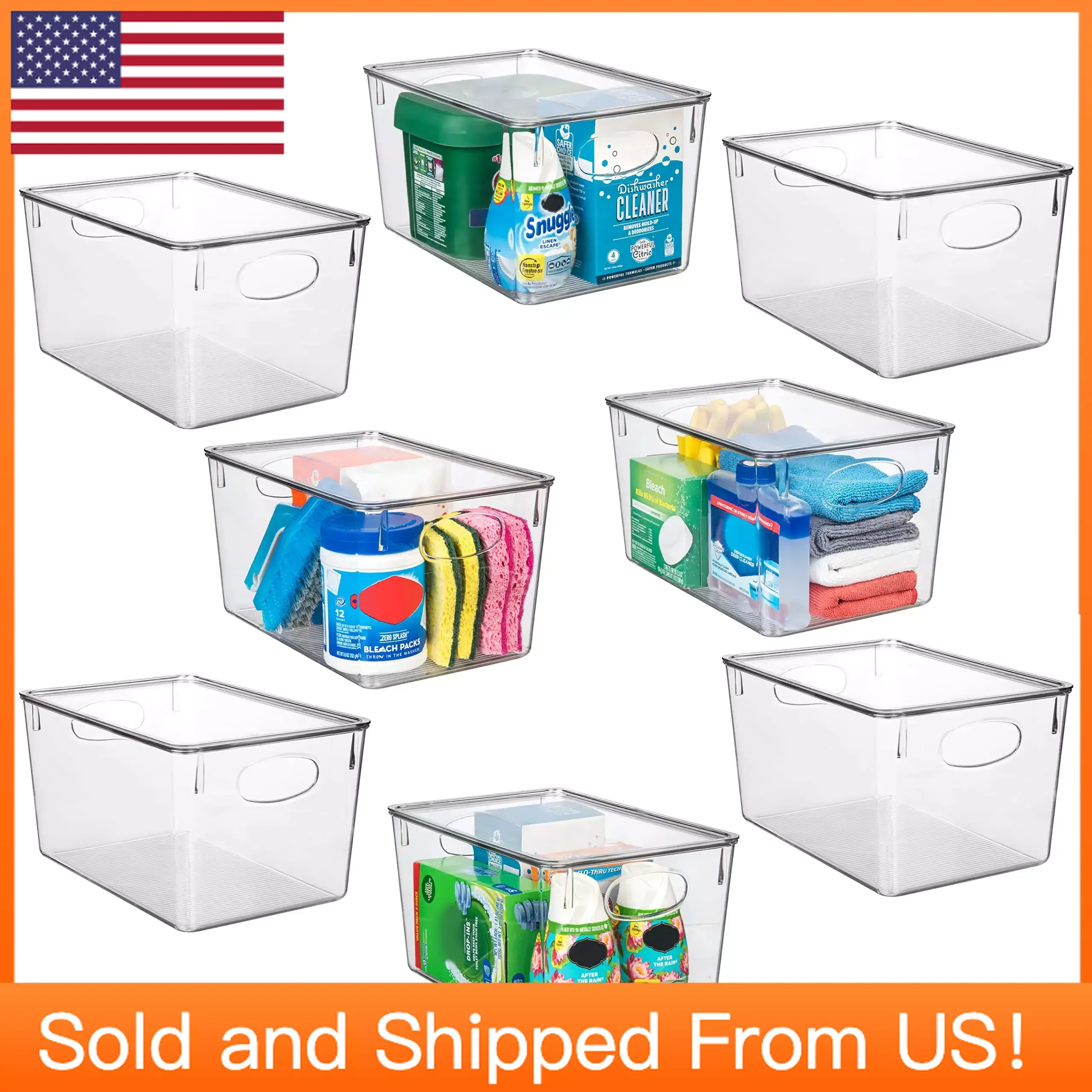 

Пластиковые корзины для хранения с крышками-идеальная кухня, организация буфета, органайзеры для шкафа-8 упаковок