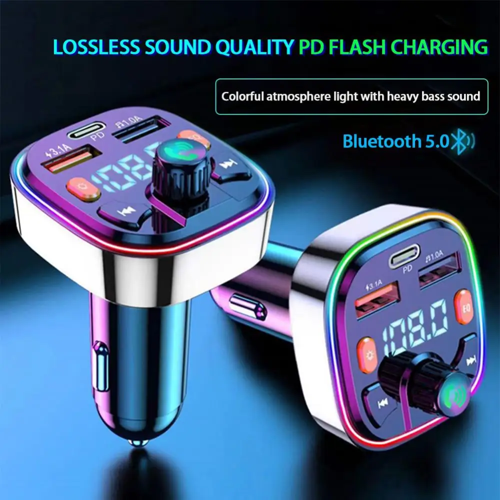 Adattatore Bluetooth FM Per Auto | Bluetooth 5.0 Con Ricarica QC3.0 E Type-C, Vivavoce Con Riduzione Rumore CVC, Supporto USB 32 GB, Display A LED