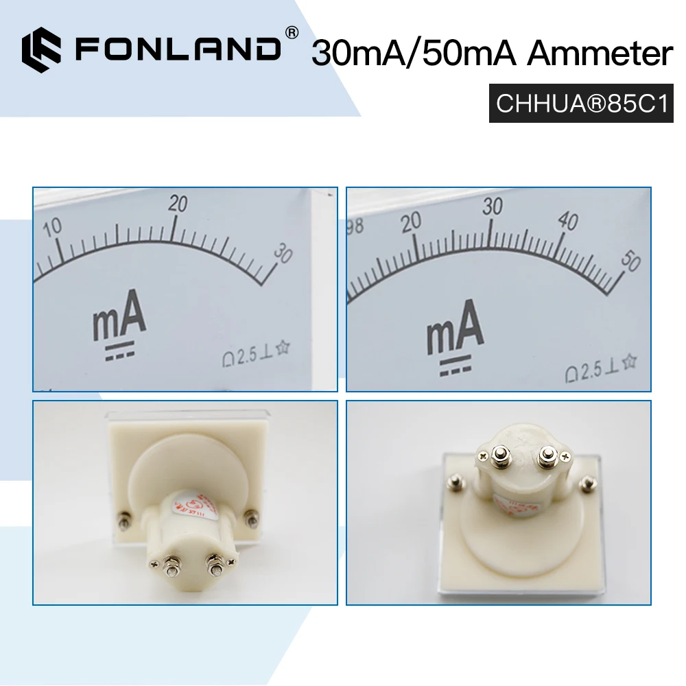 FONLAND 30mA 50mA Ammeter CHHUA 85C1 DC 0-30mA 0-50mA Analog Amp Panel Meter Current for CO2 Laser Engraving Cutting Machine