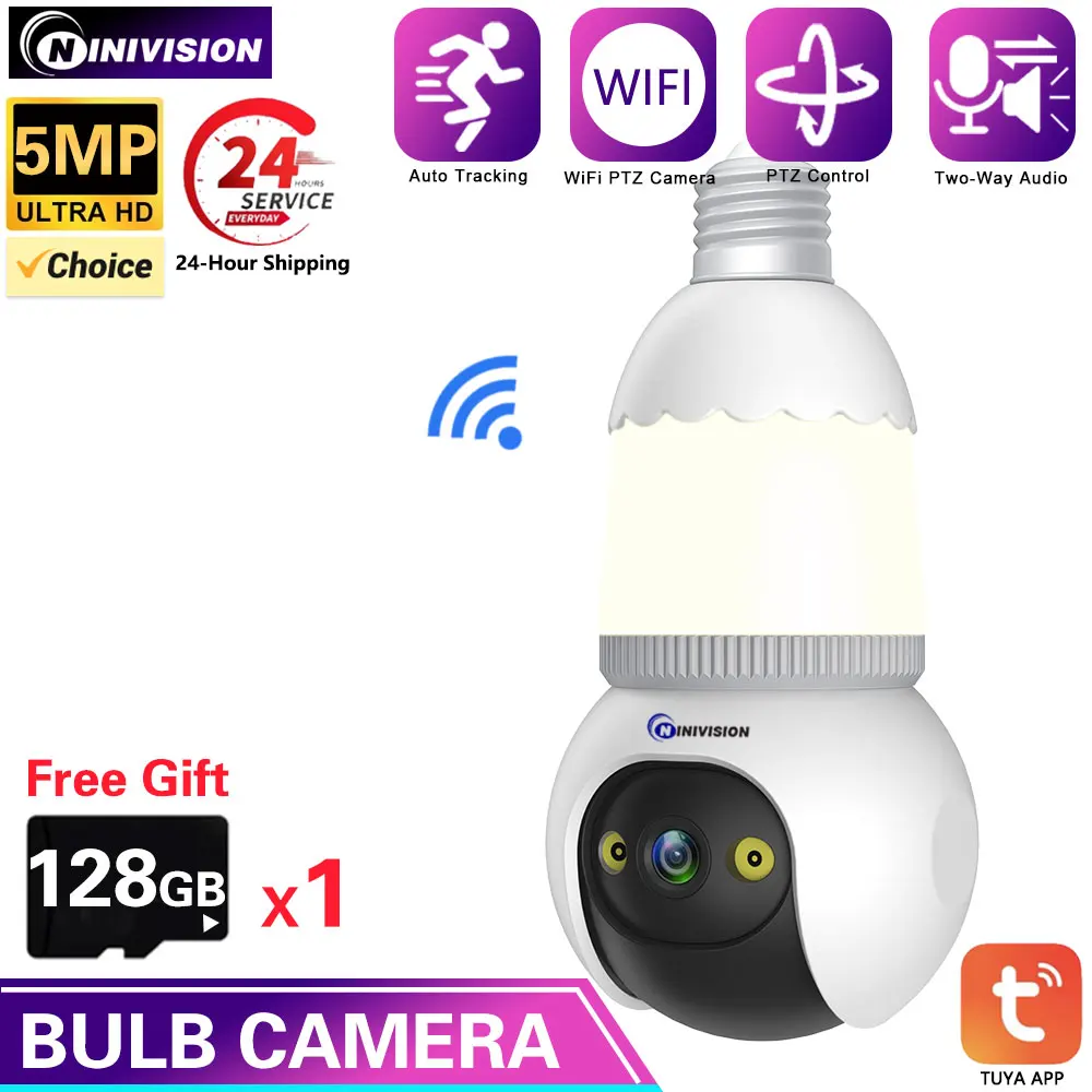 

WiFi 5MP Bulb&Camera 2 in 1 E27 IP Surveillance Camera Full Colour Night Vision QHD CCTV Wireless Human Detect Monitor Tuya APP