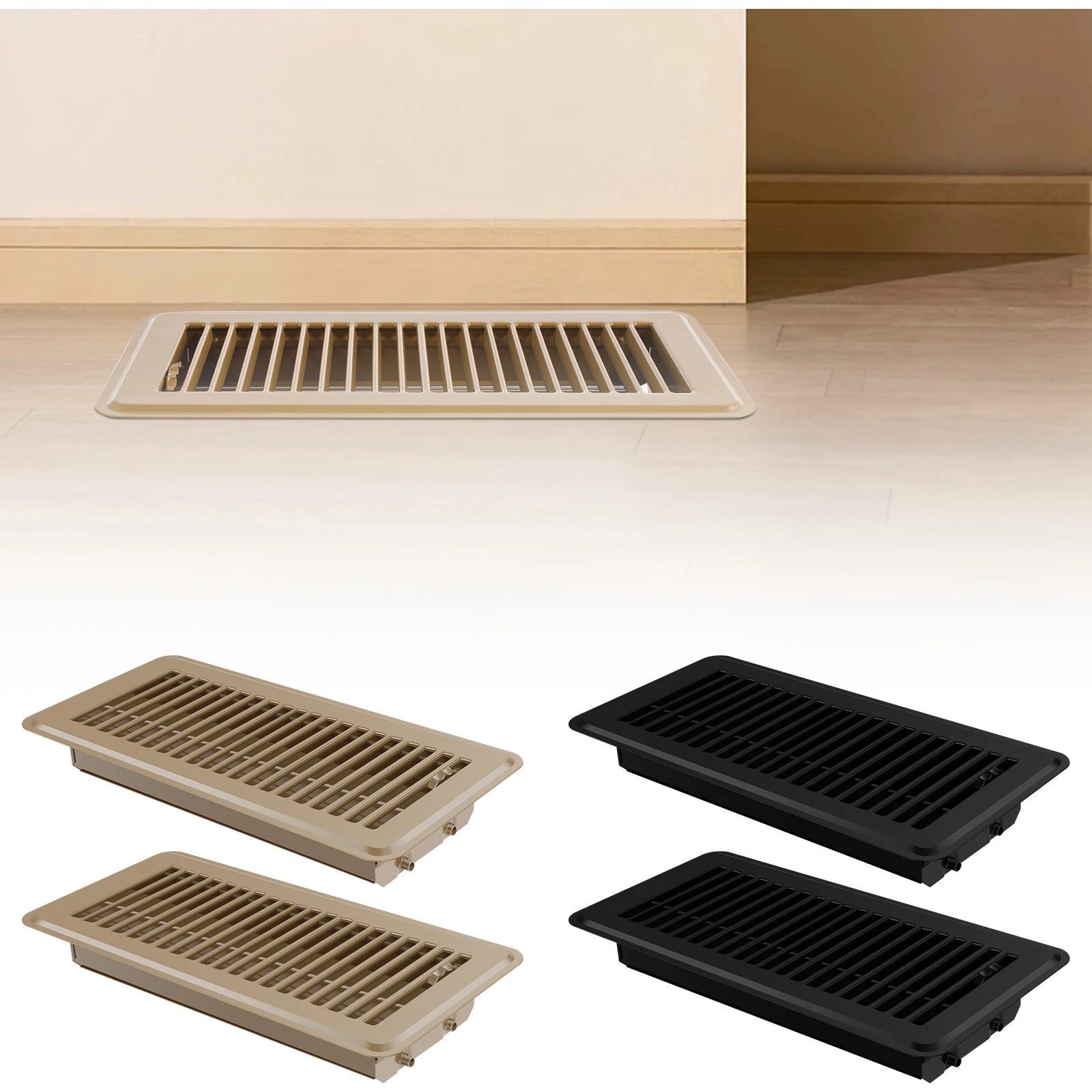 2Pcs Floor Vent Covers 10inch Heavy Duty Floor Register Aluminium Alloy Heat Vent Covers Rust Proof Grates Adjustable