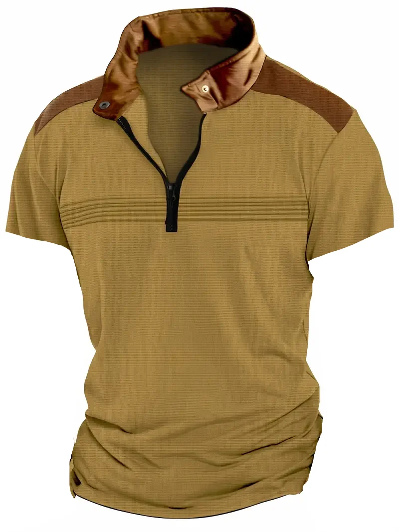 2025 Europe and the United States men's new summer fashion leisure sports zipper stripes color short-sleeved POLO shirt 15 Sa71d315db581406895039267e5ce21e4J