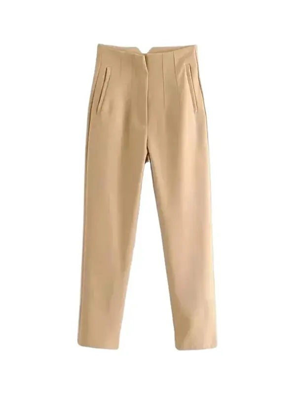 High Waist Solid Pants for Women Casual Basic Ankle Trousers with Pockets Zipper Fly Office Wear Pants Pantalones Mujer