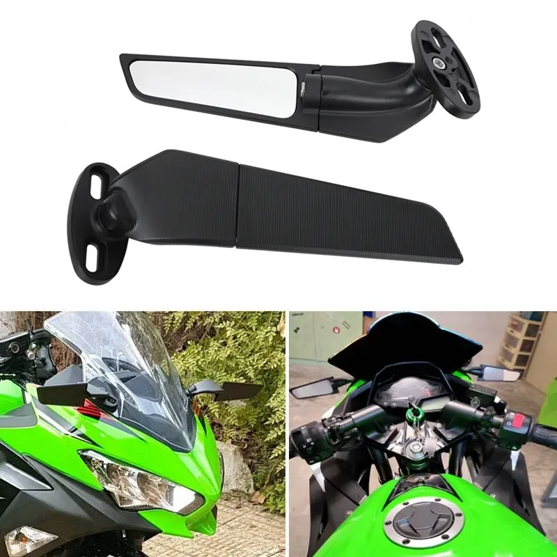 

Modified Motorcycle Mirrors For Kawasaki Ninja 250 300 400 650 H2 H4 Adjustable Rotating Rearview Wind Swivel Wing Side Mirror