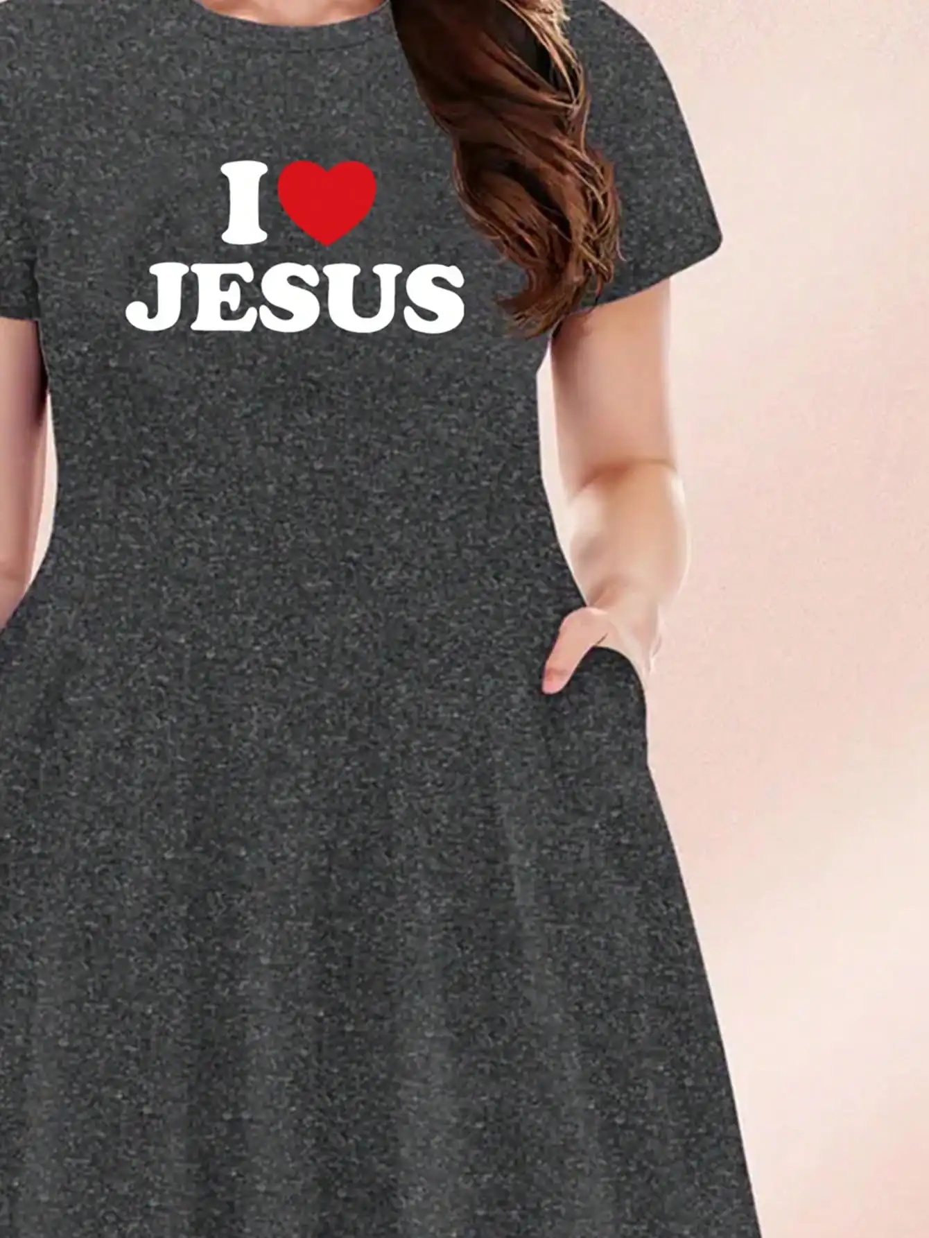 Casual Short Sleeve Heather Grey Christian Faith Skater Dress for Women Sa71d51f6bc844ec28d68420986f4ae6aX
