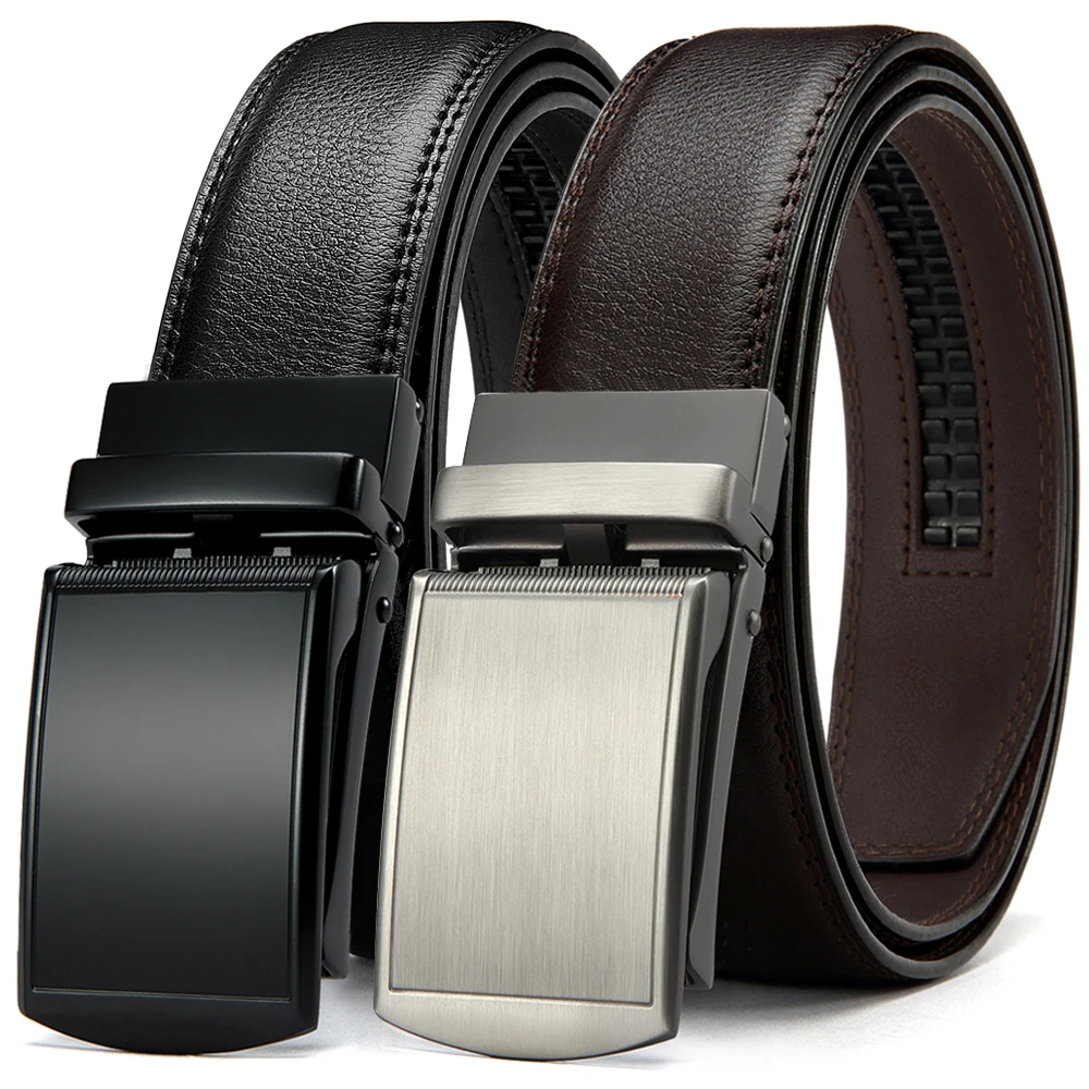 Leather Belt Men Genuine Metal Automatic Buckle Ratchet Cowskin For Jeans Pants Waistband leather belt,mens belt,jeans belts