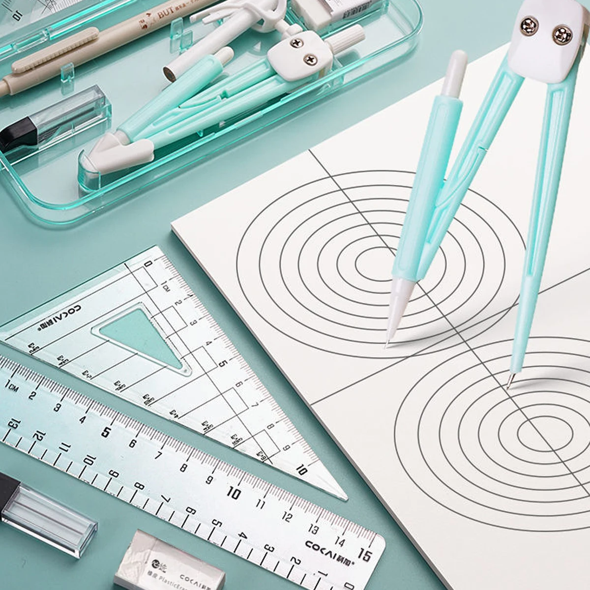 Kawaii Ruler Set Exam Compass Ruler 9-piece Set Student Math Drawing Tool School Supplies