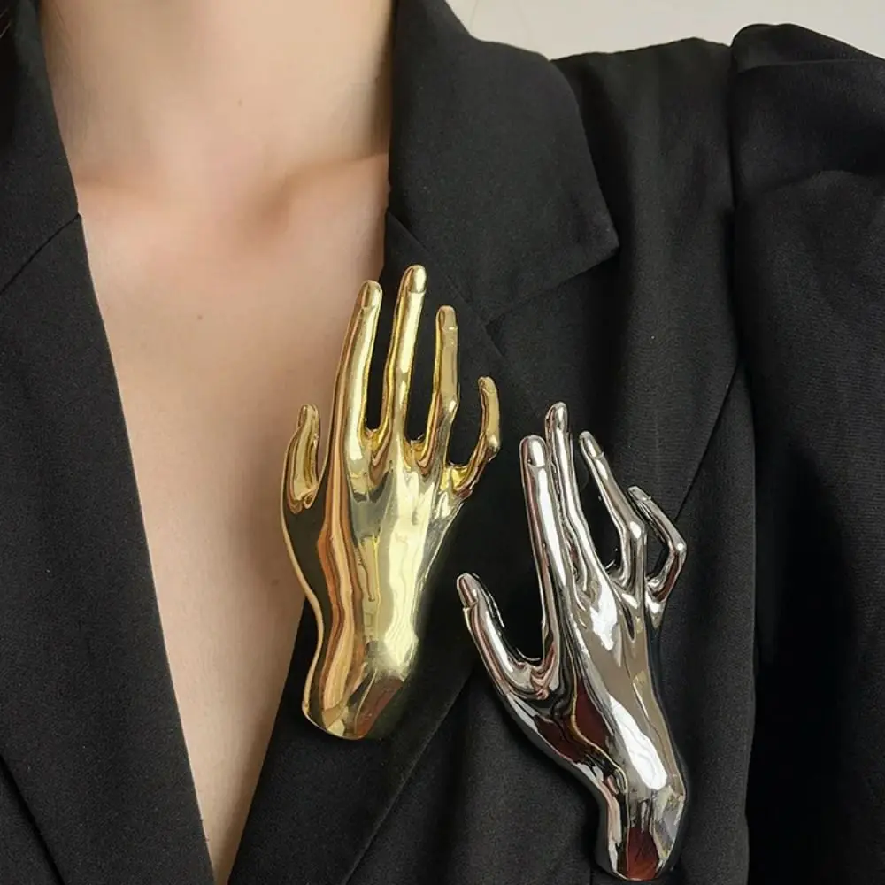 Creative-Hand-shaped-Metal-Brooch-Large-Golden-Smooth-Palm-Brooch ...