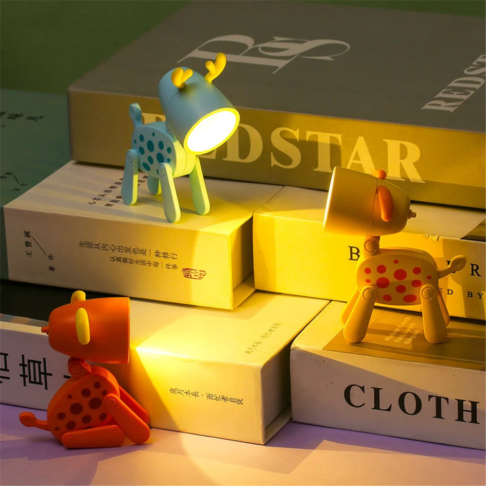 

LED Mini Night Light Creative Folding Desk Lamp Cute Dog Deer Portable Night Light Desktop Ornament Book Light for Holiday Gifts