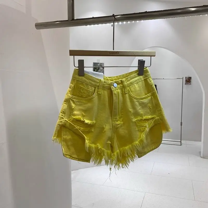 2026 New Ripped Rough Edge Design High Waist Denim Shorts Wide Leg Shorts Women