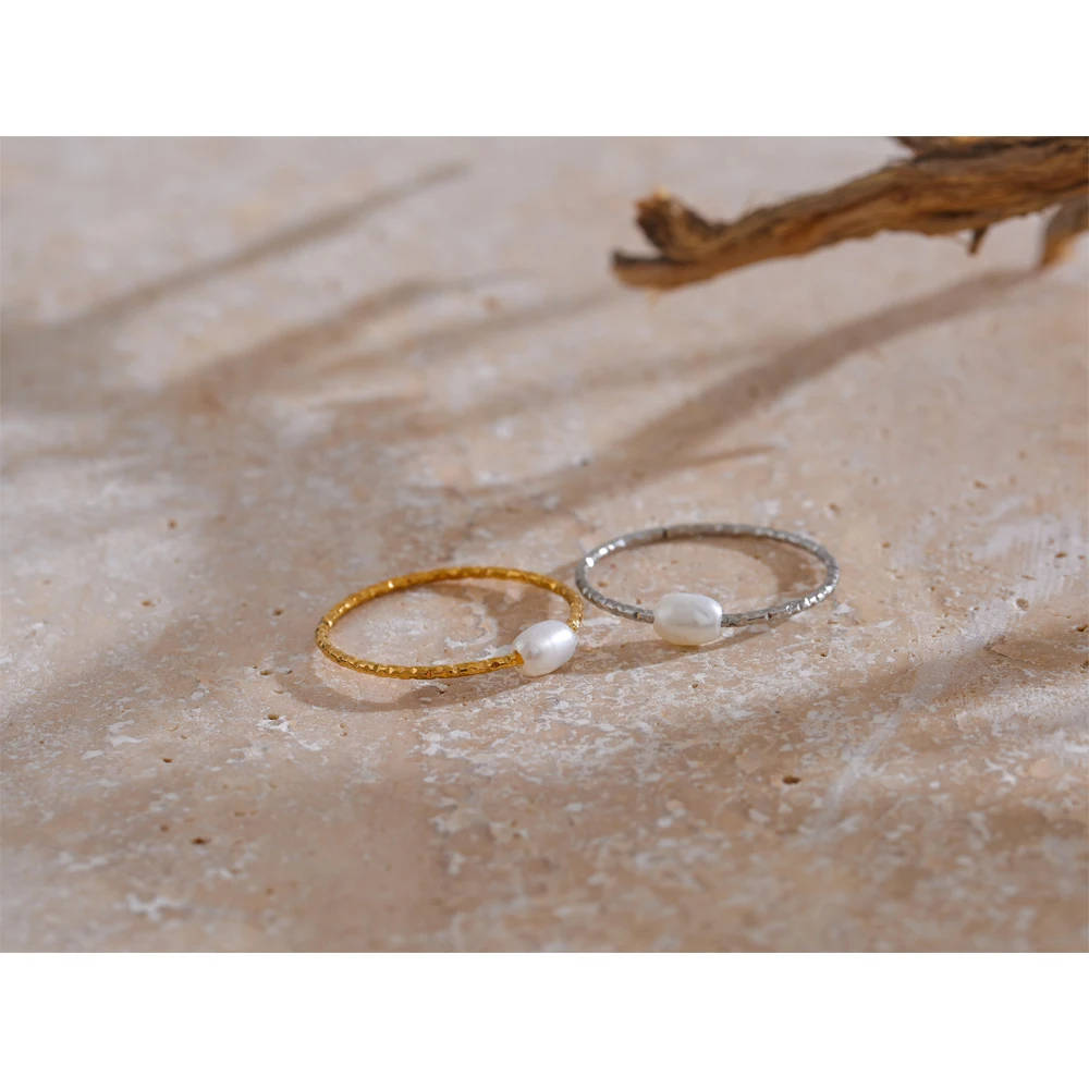 Yhpup Stainless Steel Pearl Ring for Women